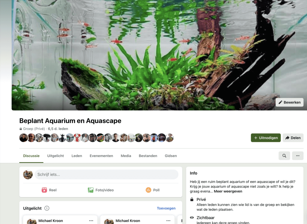 Facebook voorbeeld aquarium opstarten